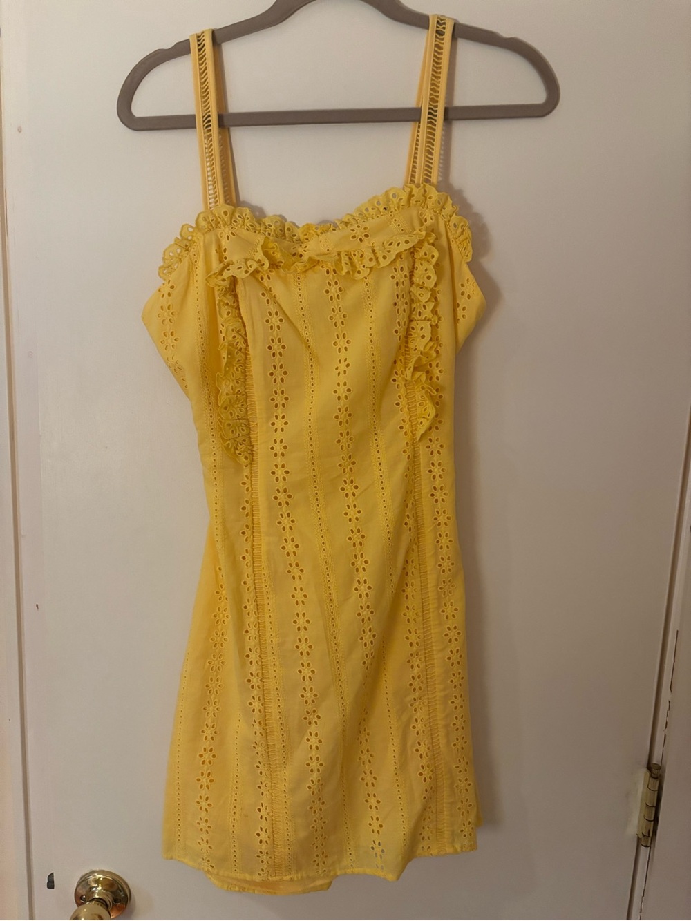 Finders Keepers Yellow Eyelet Tie-Shoulder Dress